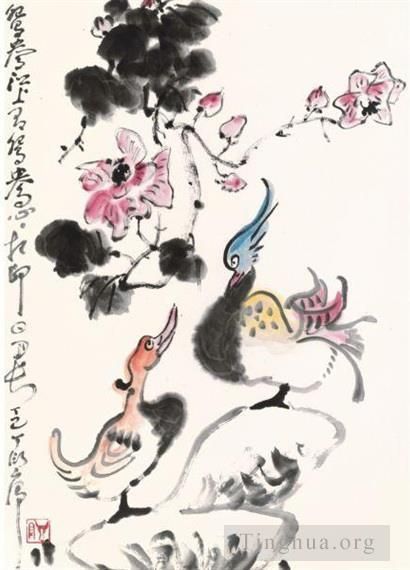 丁衍庸 当代书法国画作品 -  《鸳鸯,1977》