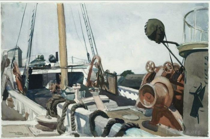 爱德华·霍普 当代油画作品 -  《格洛斯特梁拖网渔船的甲板》