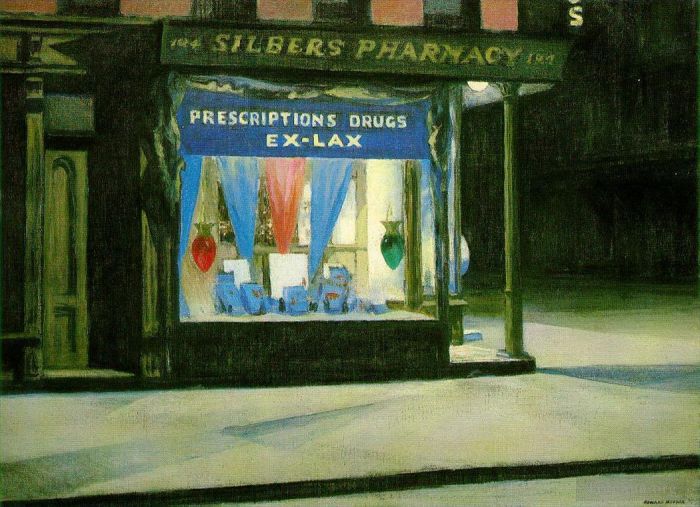 爱德华·霍普 当代油画作品 -  《药店,1927》
