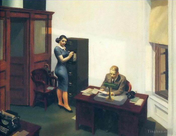 爱德华·霍普 当代油画作品 -  《晚上的办公室》