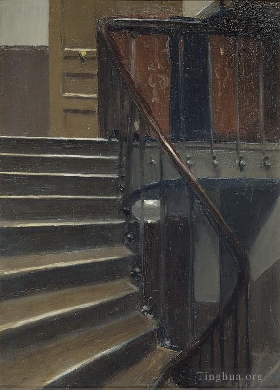 爱德华·霍普 当代油画作品 -  《巴黎里尔街,4,号的楼梯》