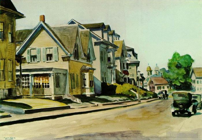 爱德华·霍普 当代油画作品 -  《太阳在前景街马萨诸塞州格洛斯特,1934,年》