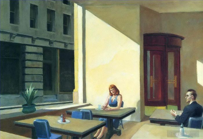 爱德华·霍普 当代油画作品 -  《自助餐厅的阳光》
