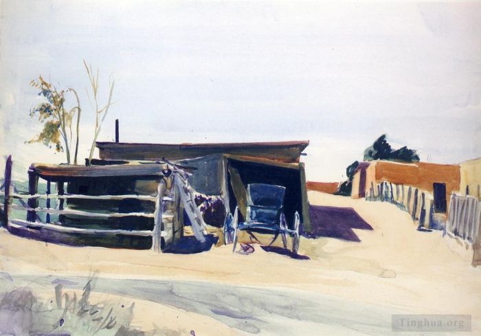 爱德华·霍普 当代各类绘画作品 -  《Adobes,和,shed,新墨西哥州》