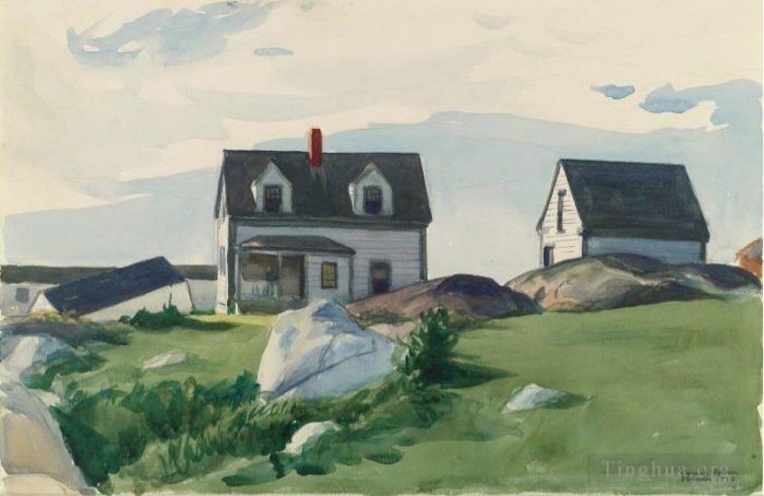 爱德华·霍普 当代各类绘画作品 -  《鳞光之家,格洛斯特,1923》