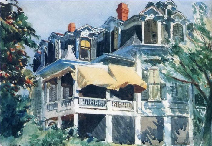 爱德华·霍普 当代各类绘画作品 -  《折线屋顶,1923》