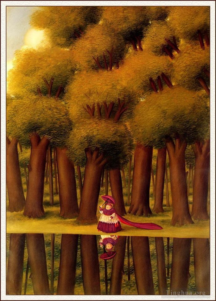 费尔南多·波特罗 当代油画作品 -  《湖边漫步》