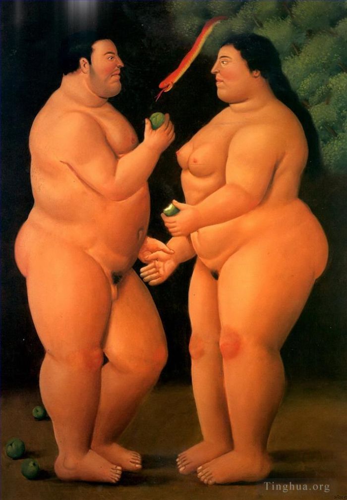 费尔南多·波特罗 当代油画作品 -  《亚当和夏娃》