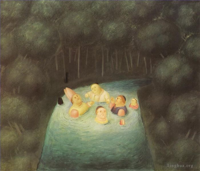费尔南多·波特罗 当代油画作品 -  《主教在河中沐浴》
