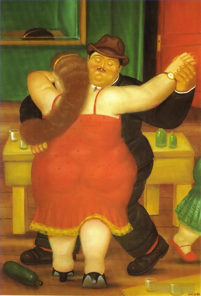 费尔南多·波特罗 当代油画作品 -  《情侣跳舞》