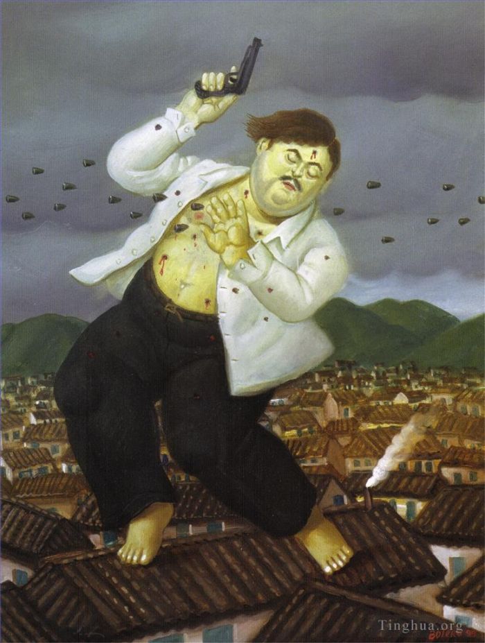 费尔南多·波特罗 当代油画作品 -  《巴勃罗·埃斯科巴之死》