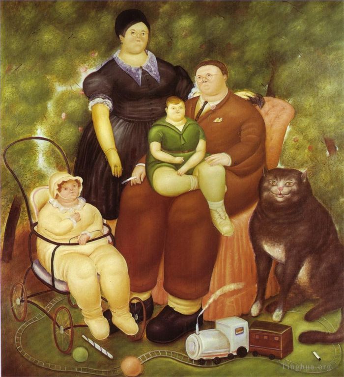 费尔南多·波特罗 当代油画作品 -  《家庭场景》