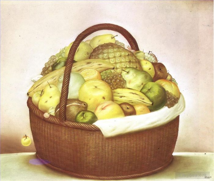 费尔南多·波特罗 当代油画作品 -  《水果篮》