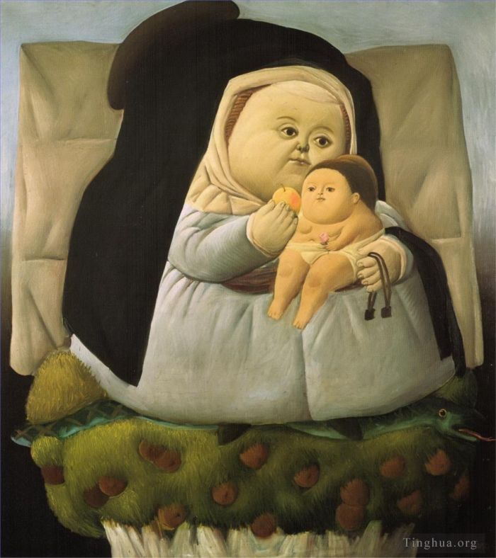 费尔南多·波特罗 当代油画作品 -  《麦当娜与孩子》