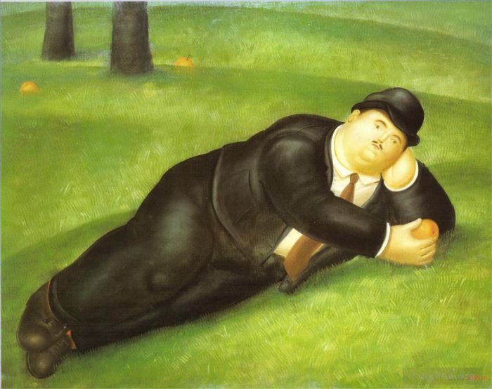 费尔南多·波特罗 当代油画作品 -  《男人斜倚》