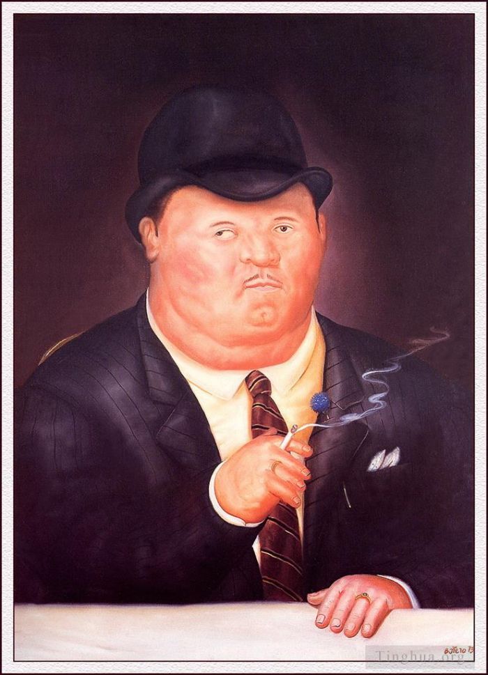 费尔南多·波特罗 当代油画作品 -  《男人吸烟》