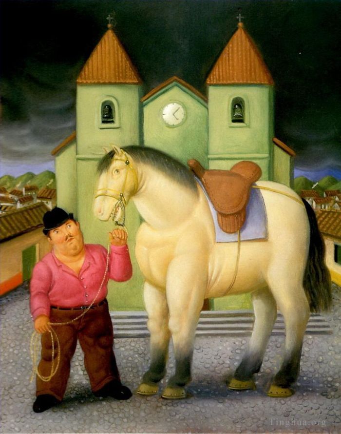 费尔南多·波特罗 当代油画作品 -  《人与马2》