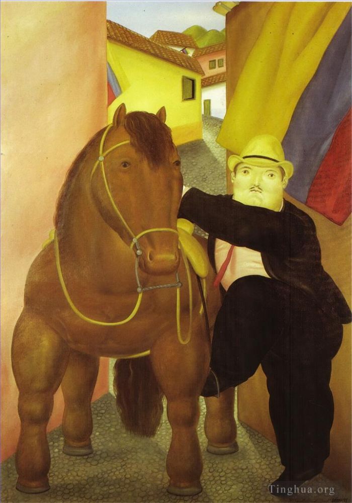 费尔南多·波特罗 当代油画作品 -  《人与马》