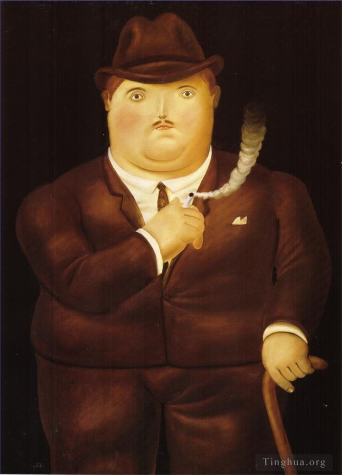 费尔南多·波特罗 当代油画作品 -  《穿燕尾服的男人》