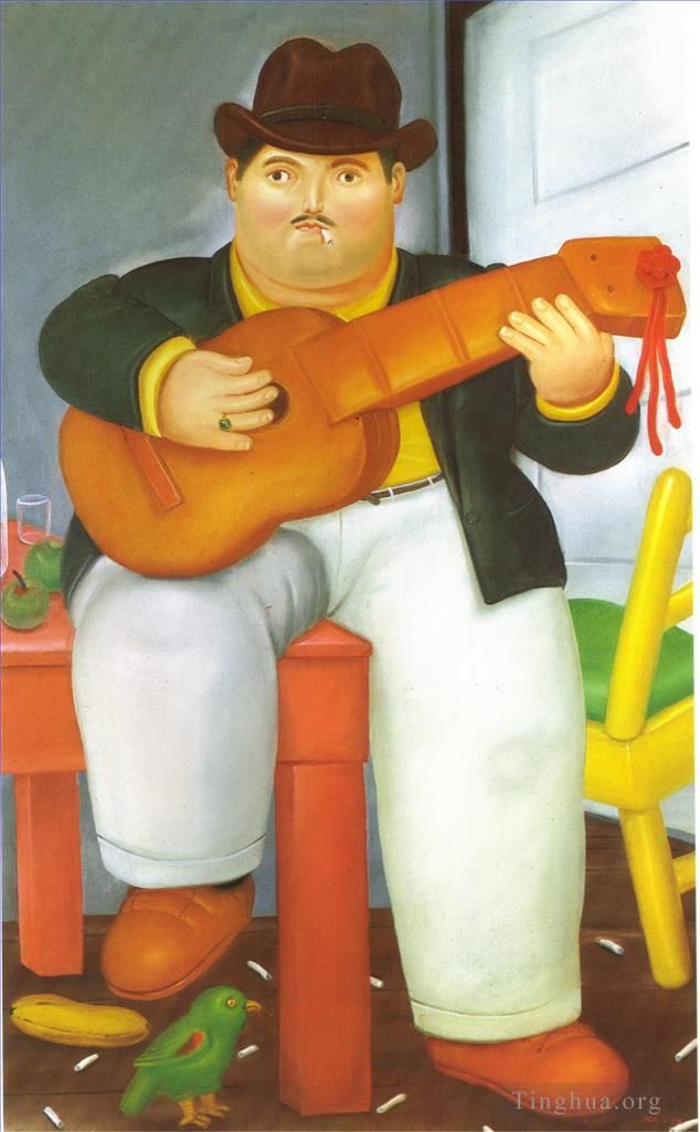 费尔南多·波特罗 当代油画作品 -  《弹吉他的男人》