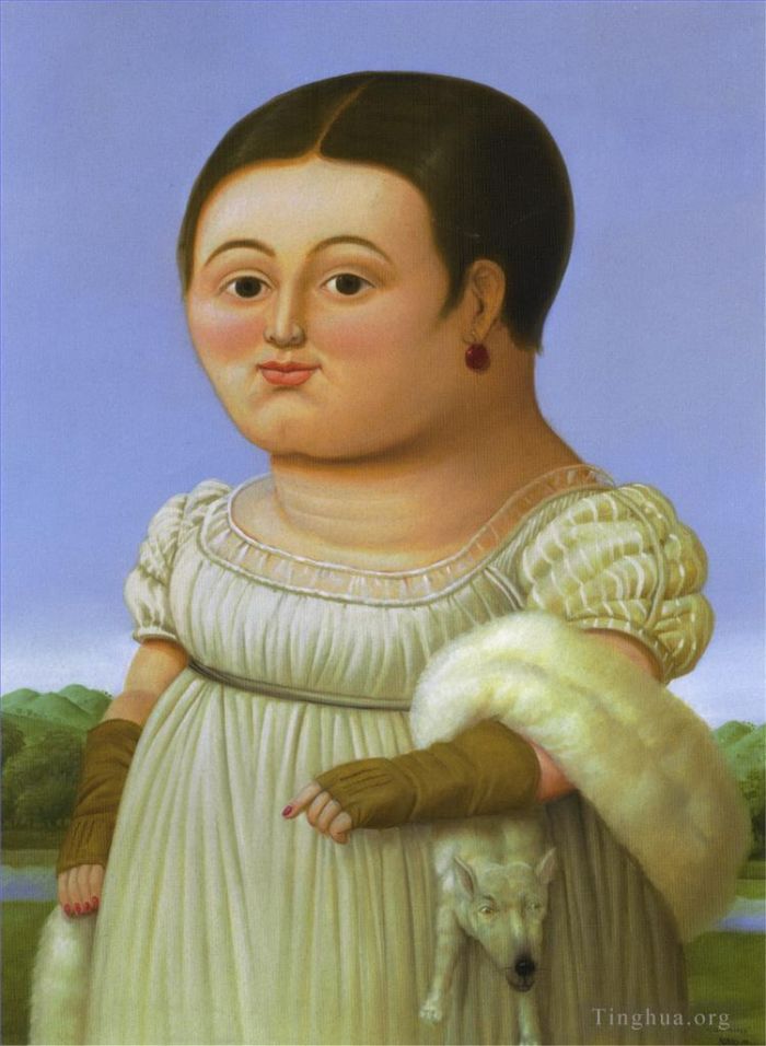 费尔南多·波特罗 当代油画作品 -  《安格尔之后的里维埃小姐》