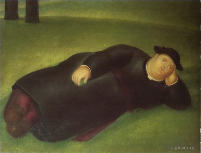 费尔南多·波特罗 当代油画作品 -  《牧师伸展》