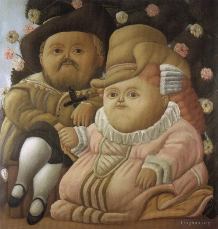 费尔南多·波特罗 当代油画作品 -  《鲁本斯和他的妻子》