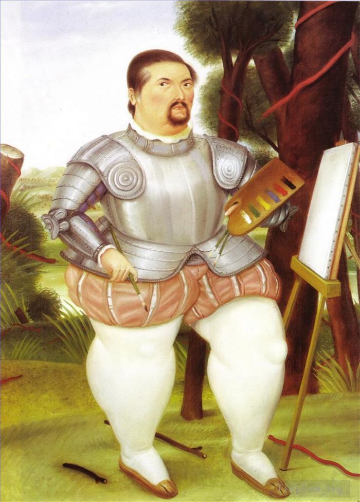 费尔南多·波特罗 当代油画作品 -  《西班牙征服者的自画像》