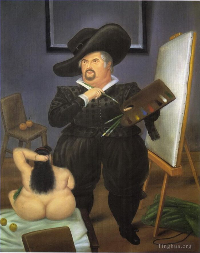 费尔南多·波特罗 当代油画作品 -  《委拉斯开兹的自画像》