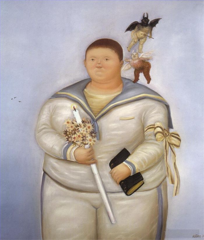 费尔南多·波特罗 当代油画作品 -  《第一次圣餐那天的自画像》