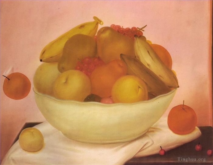 费尔南多·波特罗 当代油画作品 -  《橙色掉落的静物》