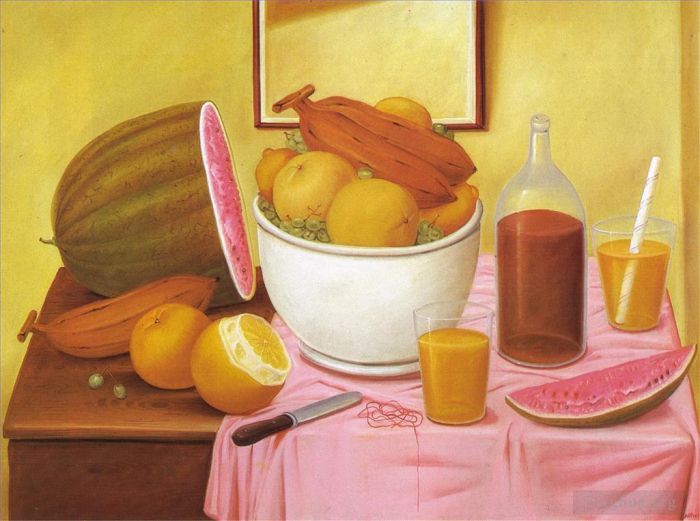 费尔南多·波特罗 当代油画作品 -  《静物与橙水》