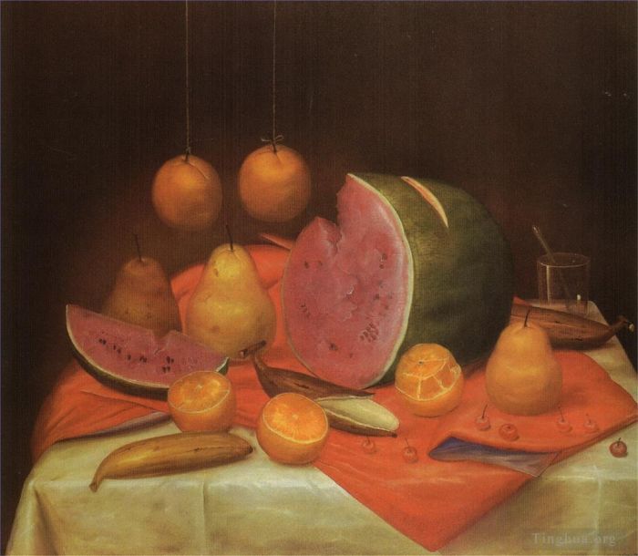 费尔南多·波特罗 当代油画作品 -  《静物与西瓜,2》