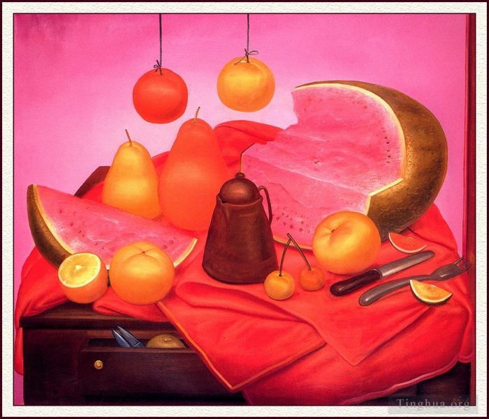 费尔南多·波特罗 当代油画作品 -  《静物与西瓜》