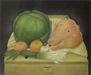 费尔南多·波特罗的当代艺术作品《有猪头的静物》