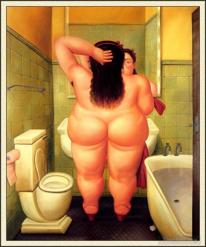 费尔南多·波特罗 当代油画作品 -  《洗澡》