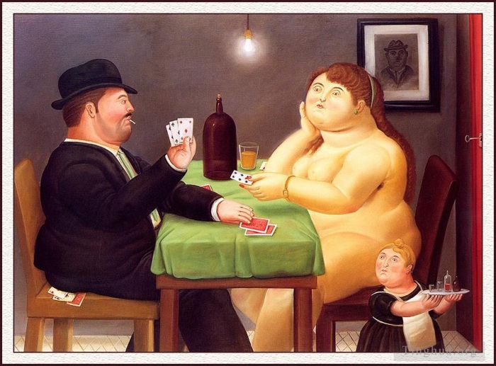 费尔南多·波特罗 当代油画作品 -  《打牌者》