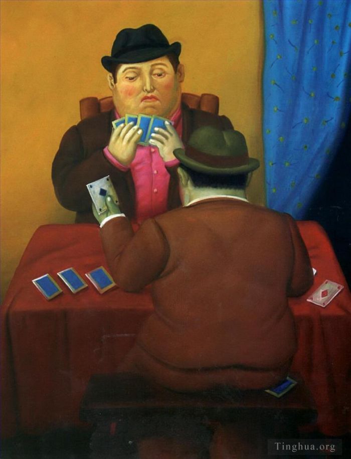 费尔南多·波特罗 当代油画作品 -  《纸牌玩家》