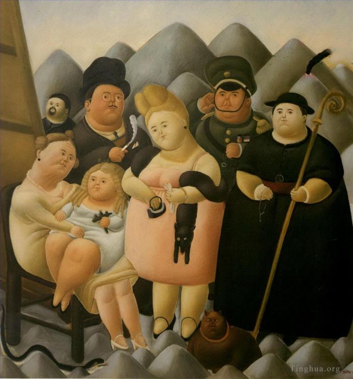 费尔南多·波特罗 当代油画作品 -  《总统的家人》