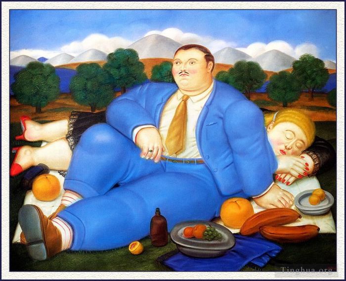费尔南多·波特罗 当代油画作品 -  《午睡》