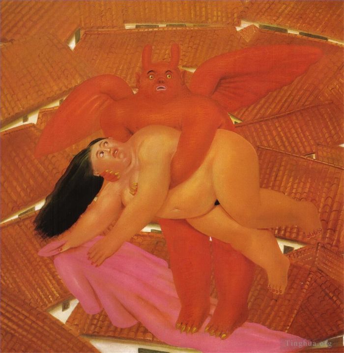 费尔南多·波特罗 当代油画作品 -  《被恶魔绑架的女人》