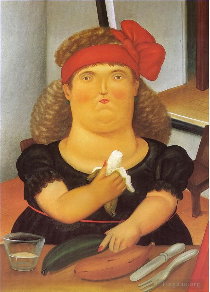 费尔南多·波特罗 当代油画作品 -  《女人吃香蕉》