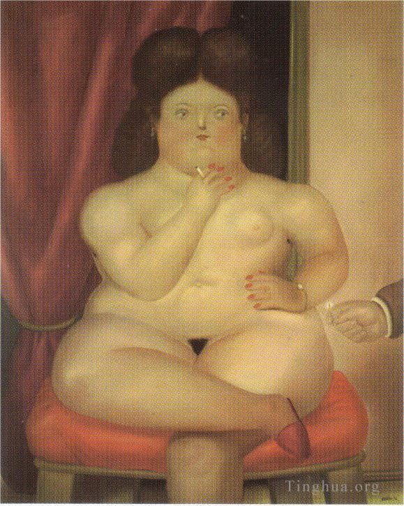 费尔南多·波特罗 当代油画作品 -  《女人坐着》