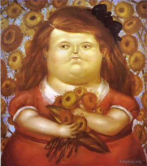 费尔南多·波特罗的当代艺术作品《女人与花》