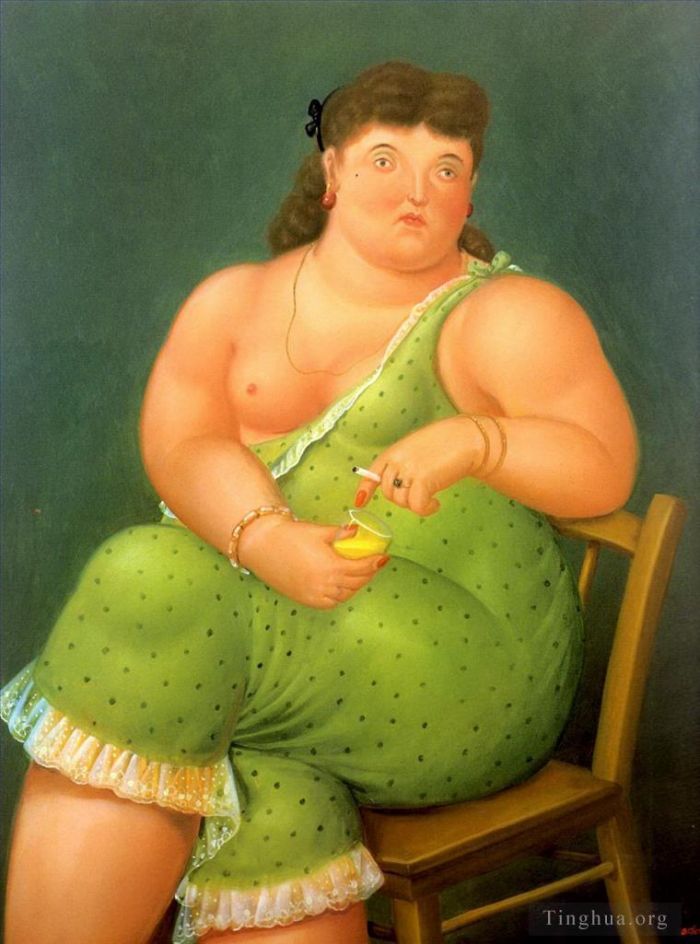 费尔南多·波特罗 当代油画作品 -  《半裸的女人》
