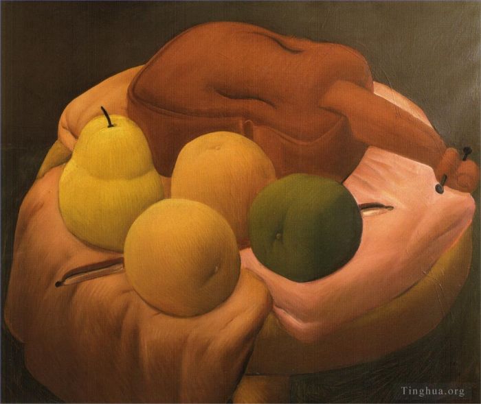 费尔南多·波特罗 当代油画作品 -  《静物与小提琴,1》