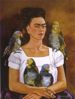 弗里达·卡罗的当代艺术作品《我和我的鹦鹉》
