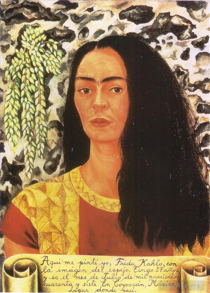 弗里达·卡罗 当代油画作品 -  《披散头发的自画像》