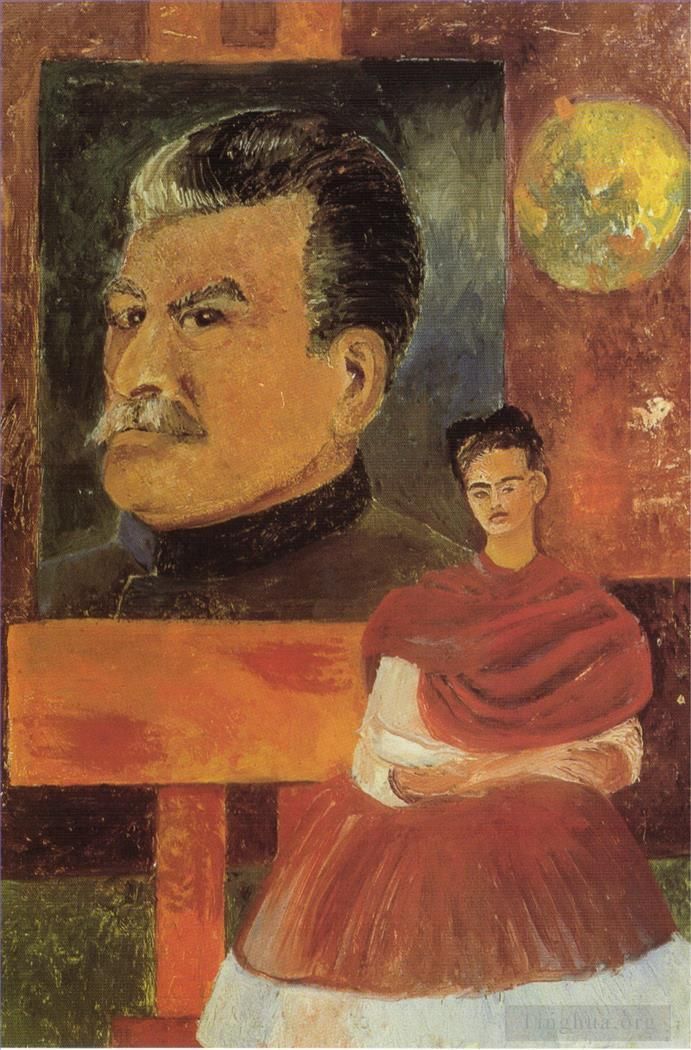 弗里达·卡罗 当代油画作品 -  《与斯大林的自画像》
