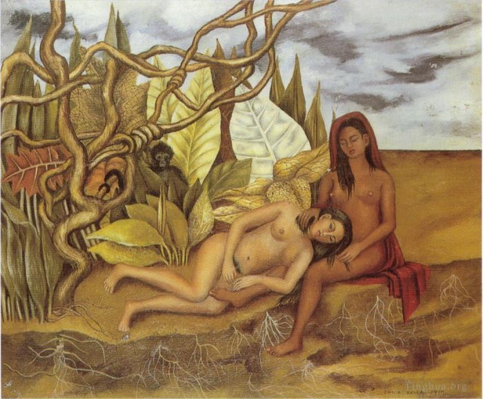 弗里达·卡罗 当代油画作品 -  《森林中的两个裸体地球本身》